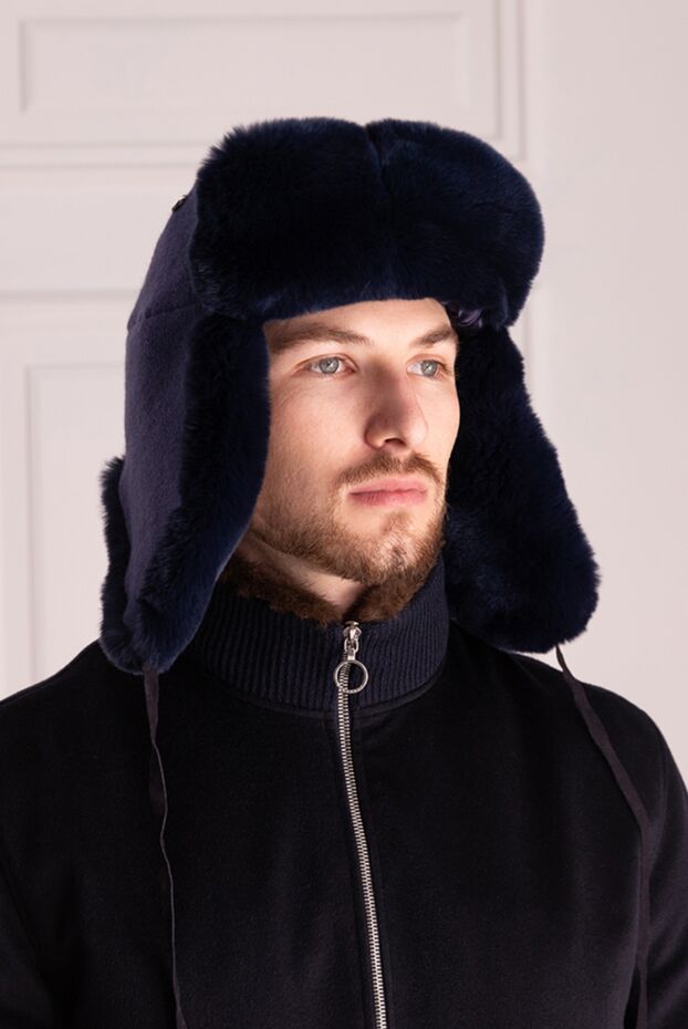 Cesare di Napoli blue trapper hat with contrasting fur for men 148503 - photo 2