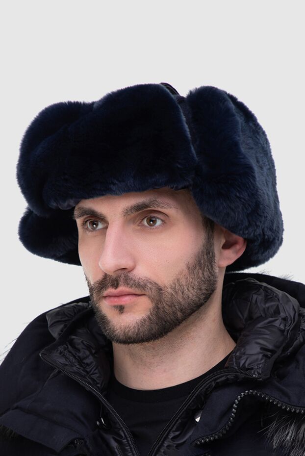 Cesare di Napoli dark blue trapper hat with fur for men 148504 - photo 2