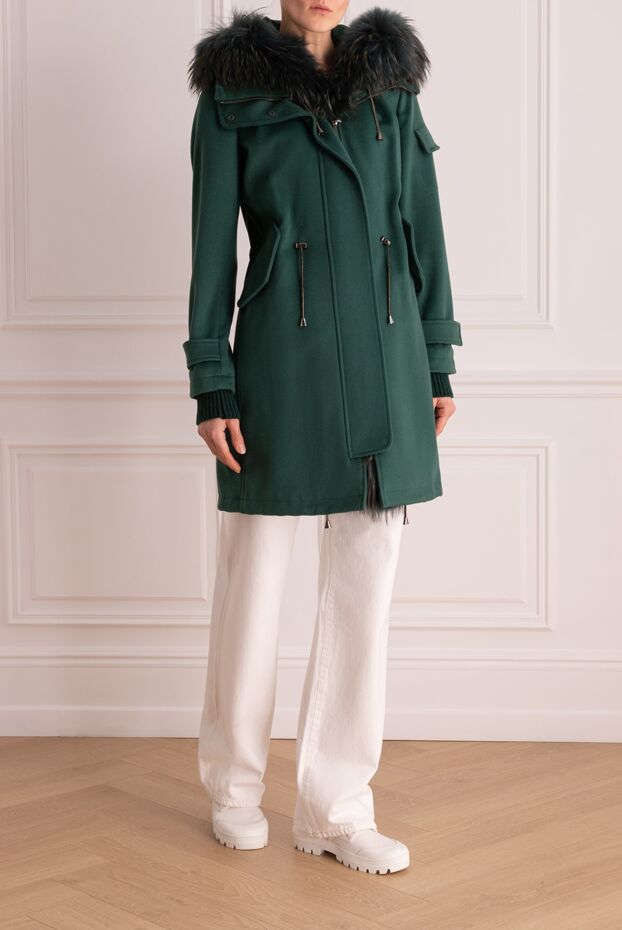 Heresis green wool and fur jacket for women 148682 - photo 2