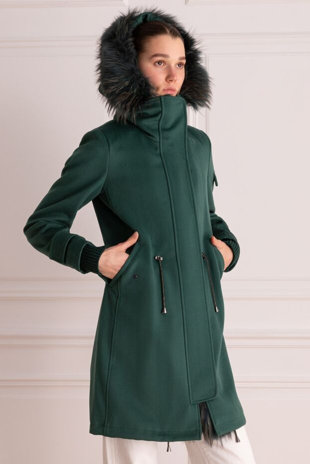 Heresis green wool and fur jacket for women 148682 - photo 3