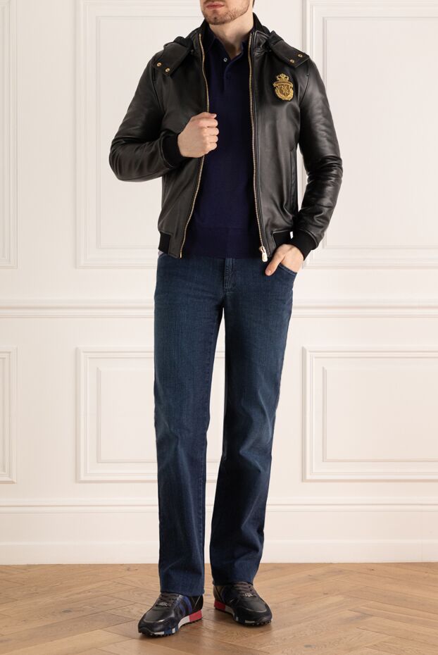 Billionaire men’s black leather hooded jacket decorated with a brand emblem 149465 - photo 2