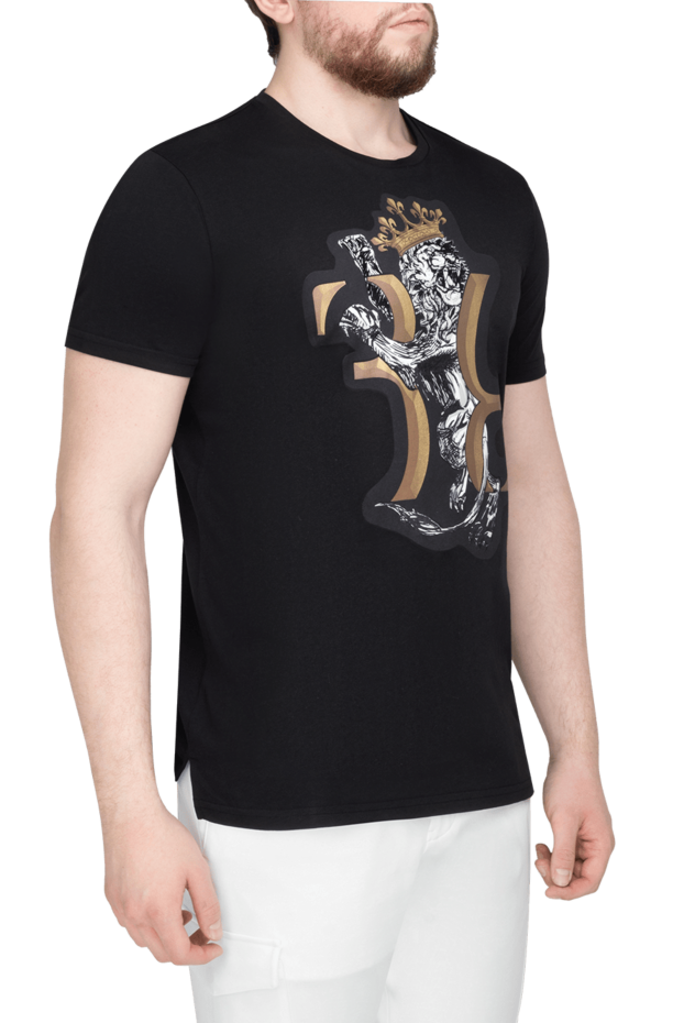 Billionaire men's black cotton jersey t-shirt with a large heraldic monogram 149492 - photo 3
