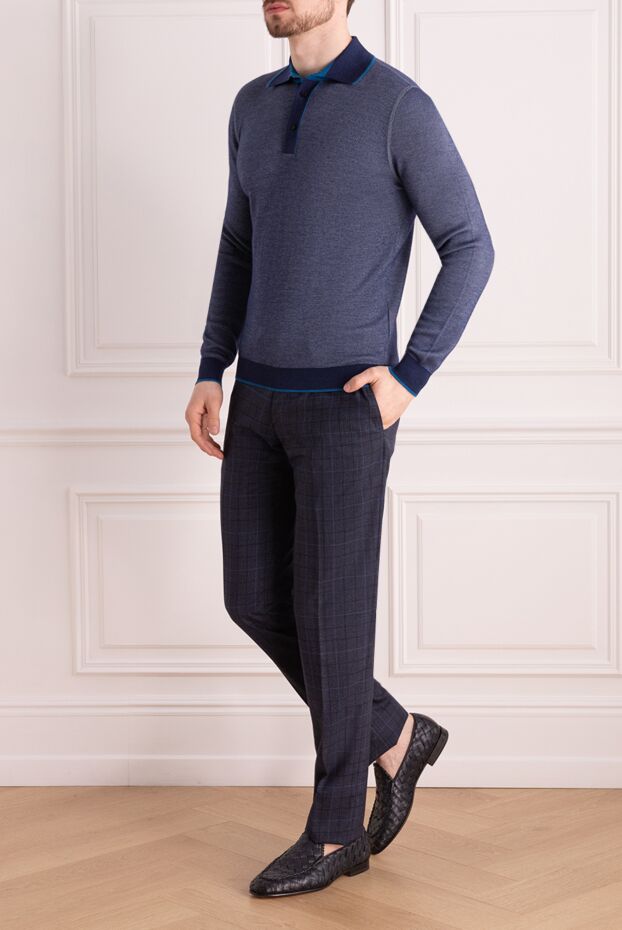 Stefano Ricci long-sleeved polo shirt in gray and blue with a contrast collar
 149556 - photo 2