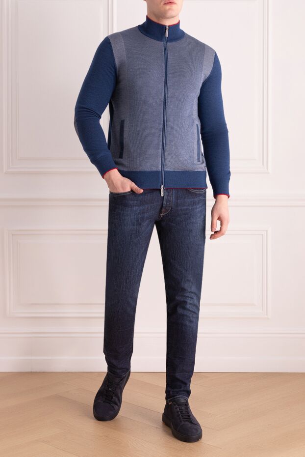 Stefano Ricci men's light blue cashmere zip-up jumper
 149574 - photo 2