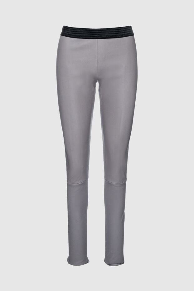 Trousers leggings made of gray elastic leather with a contrasting waistband
- photo 1