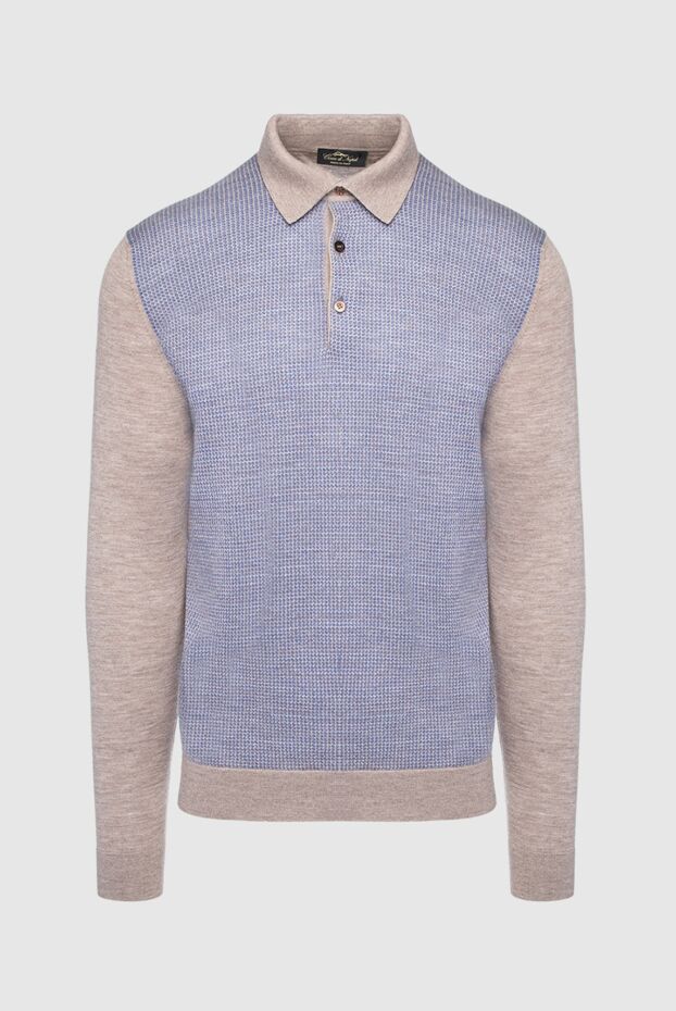 Cesare di Napoli men's long sleeve beige polo shirt with a contrast jacquard pattern 149873 - photo 1