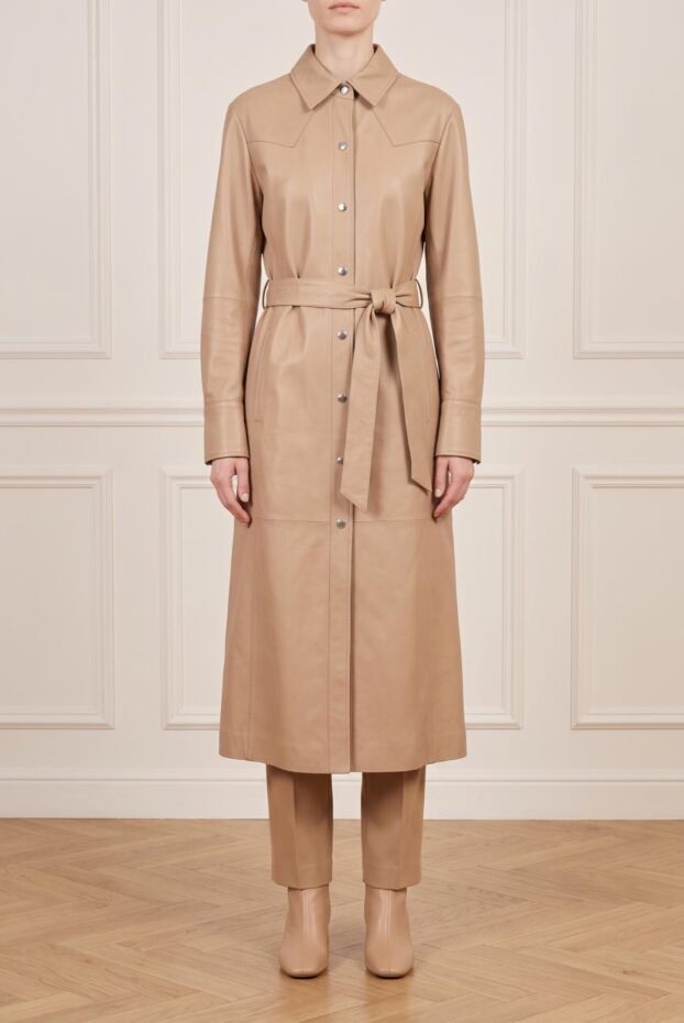 Beige women's trench coat made of genuine leather - photo 1