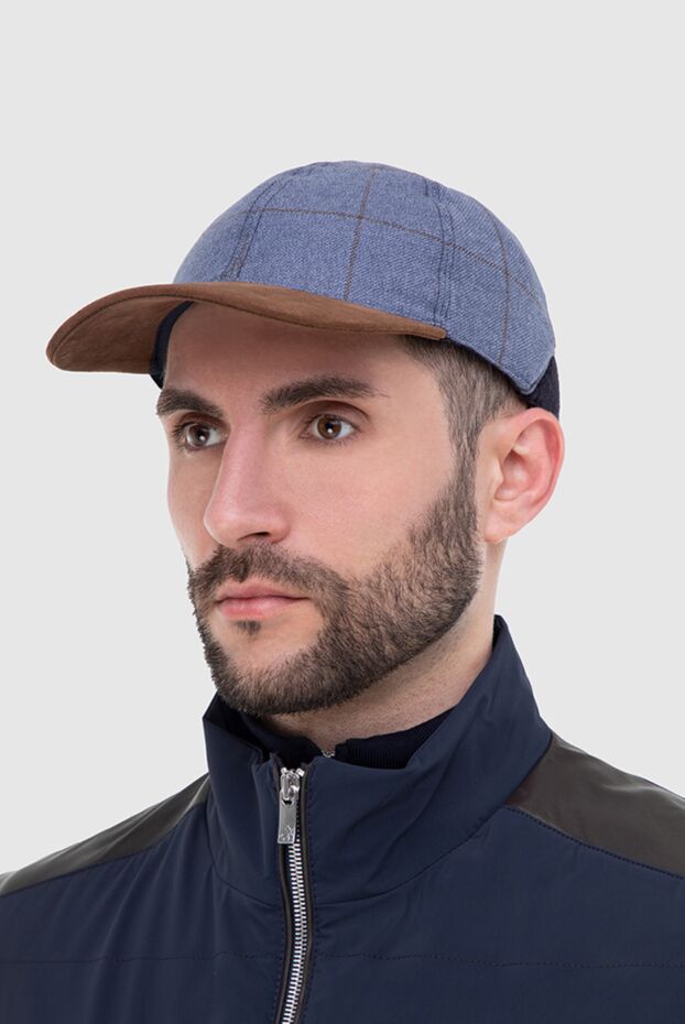 Corneliani кепка из шерсти и натуральной кожи голубая мужская 150014 - фото 2