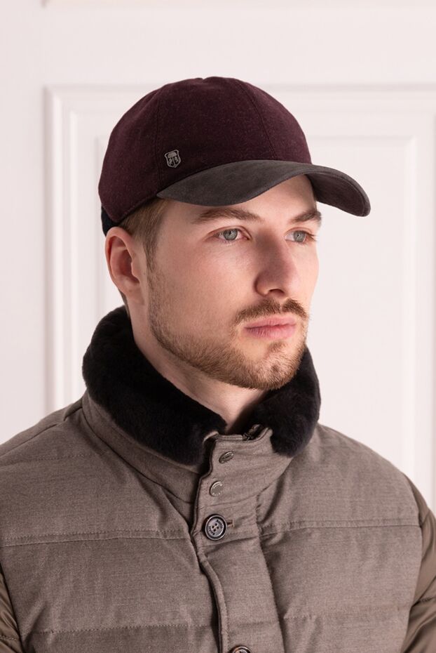 Corneliani кепка из шерсти и натуральной кожи красная мужская 150015 - фото 2