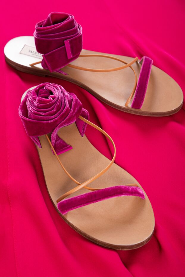 Valentino women's sandals with velour ribbons, pink 150169 - photo 2