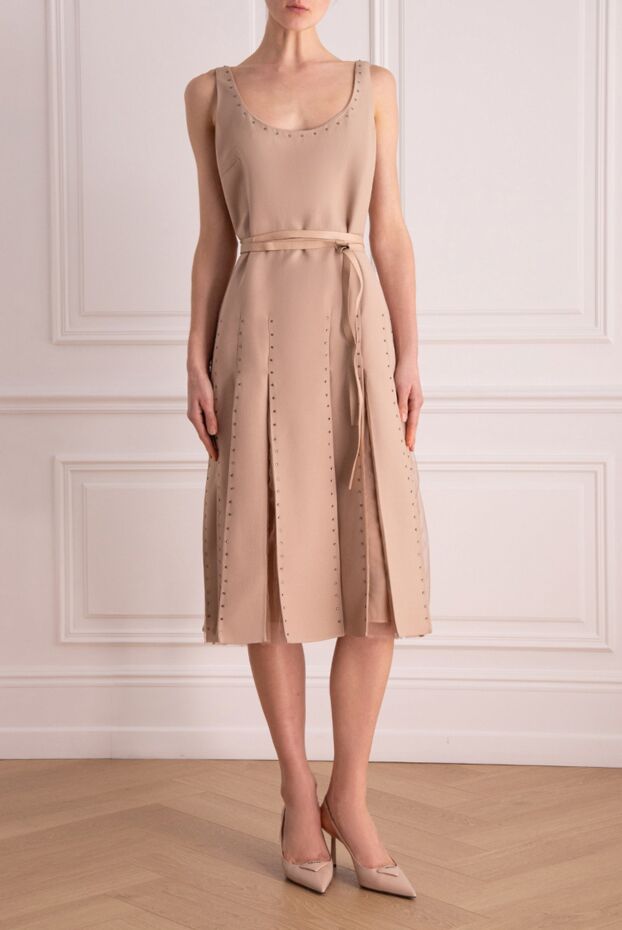 Valentino beige dress with large pleats decorated with rhinestones women's 150185 - photo 2