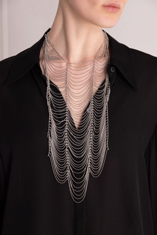 Brunello Cucinelli women's gray tiered necklace made of chains 150320 - photo 2