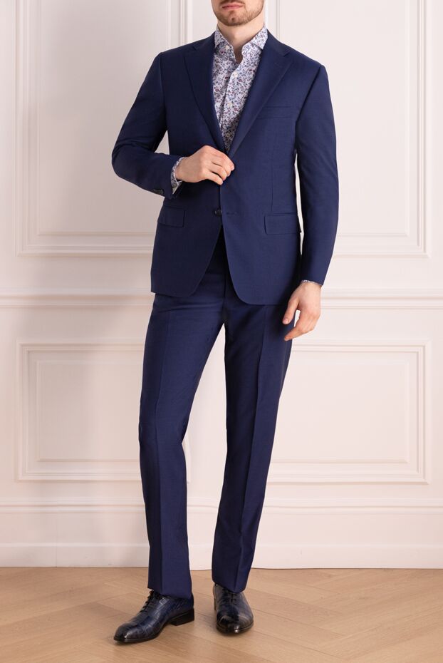 Corneliani men’s blue suit made of wool fabric with microstructure 150475 - photo 2