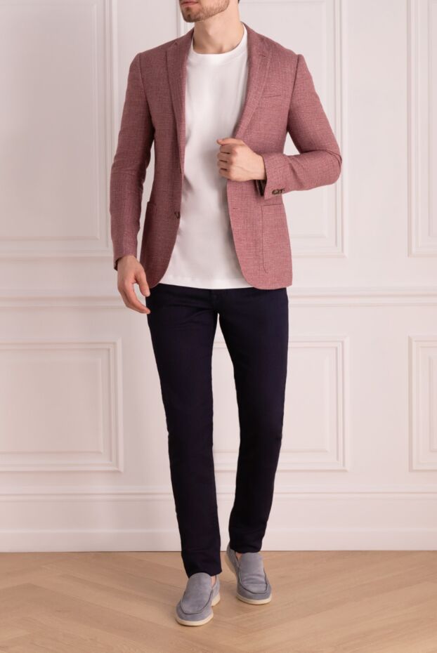 Corneliani stylish men's jacket made of a blend of wool, linen, and silk, reddish pink
 150478 - photo 2