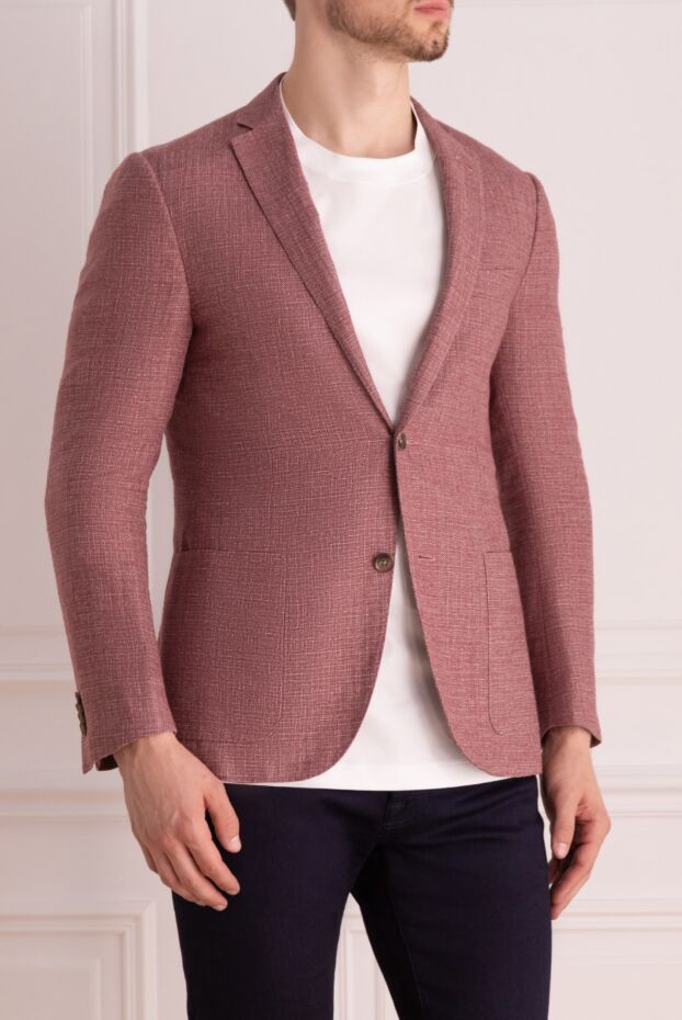 Corneliani stylish men's jacket made of a blend of wool, linen, and silk, reddish pink
 150478 - photo 3