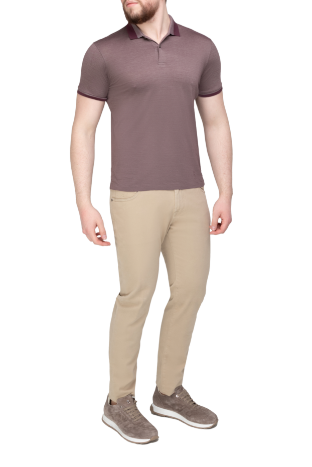 Corneliani beige men's button-down polo shirt with contrast trim 150494 - photo 2