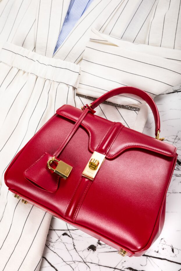 Celine нағыз бұзау терісінен жасалған «16» сөмкесі әйелдер қызыл 150541 - фото 2