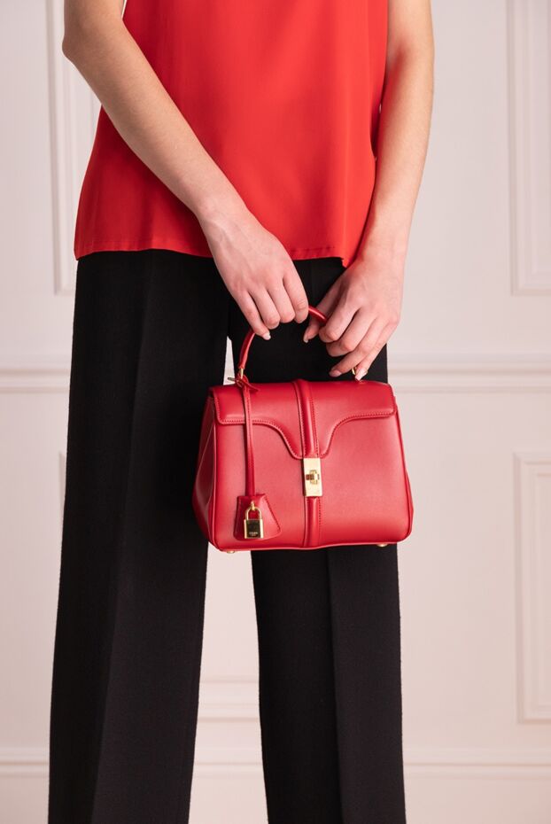 Celine нағыз бұзау терісінен жасалған «16» сөмкесі әйелдер қызыл 150541 - фото 3