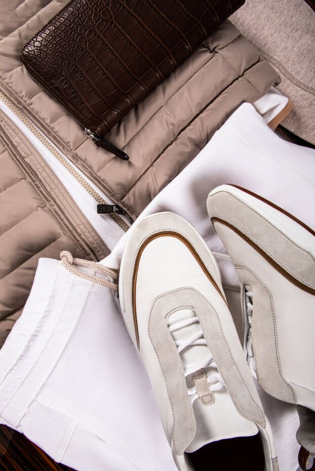 Loro Piana мужские кроссовки  modular walk в бело-сером исполнении с контрастной коричневой полосой 150581 - фото 2
