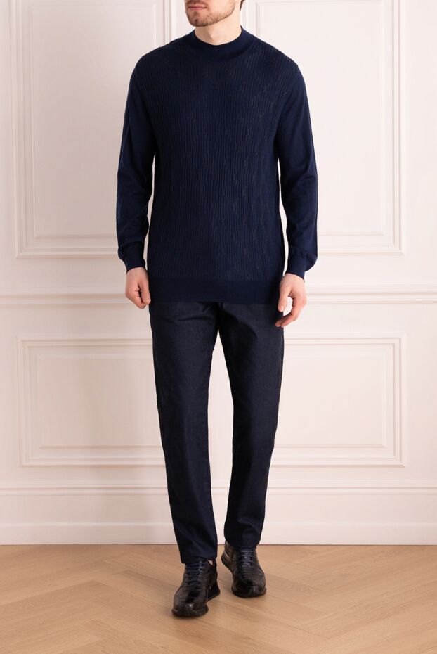 Zilli men’s blue wool jumper with a high collar and a textured pattern 150626 - photo 2