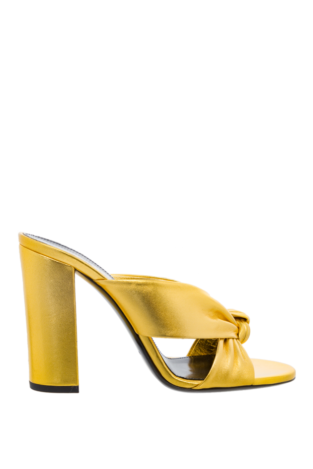 Saint Laurent биік өкшелі сары былғарыдан жасалған әйелдердің мюлдері 150863 - фото 1