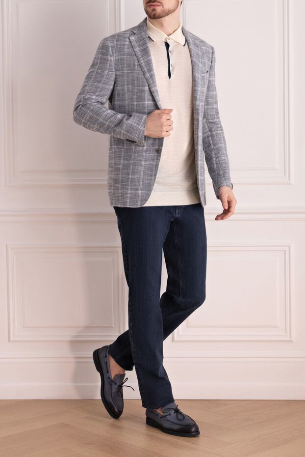 Corneliani men's blue textured checkered jacket made of natural fabric
 150867 - photo 2