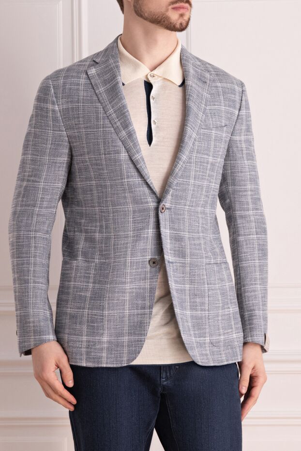 Corneliani men's blue textured checkered jacket made of natural fabric
 150867 - photo 3
