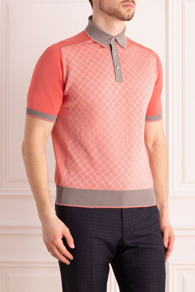 Stefano Ricci геометриялық өрнегі бар маржан түсті тоқылған поло жейдесі 150898 - фото 3
