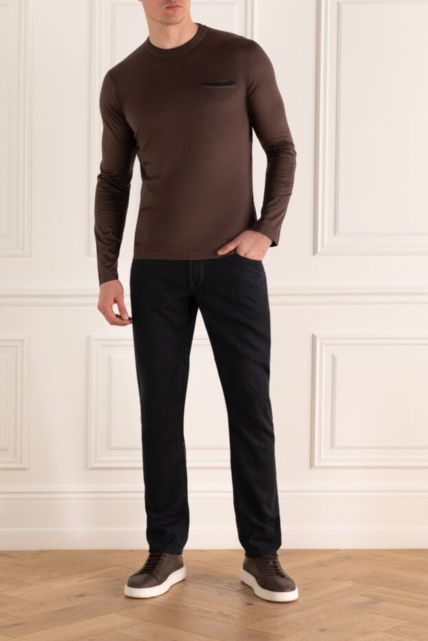 Cortigiani men's brown long sleeve soft jersey top with chest pocket
 151270 - photo 2