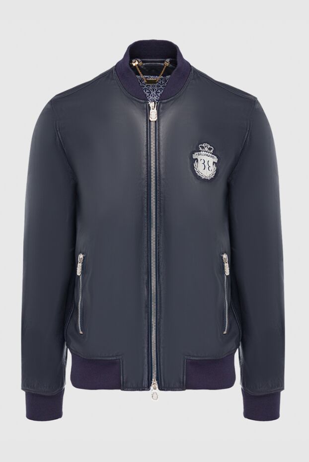 Billionaire men’s dark blue leather bomber jacket with embroidered logo 151391 - photo 1