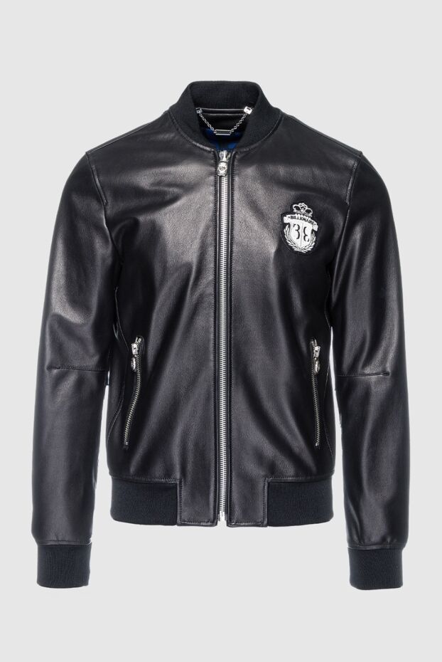 Billionaire men’s black leather bomber jacket with embroidered logo 151393 - photo 1