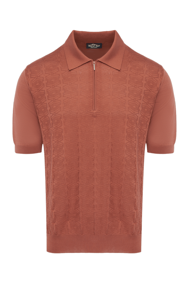 Cesare di Napoli silk polo shirt orange with textured pattern men's 151633 - photo 1