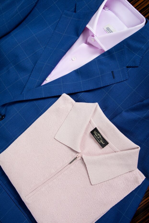 Cesare di Napoli silk polo shirt light pink with diamond mesh men's 151647 - photo 2