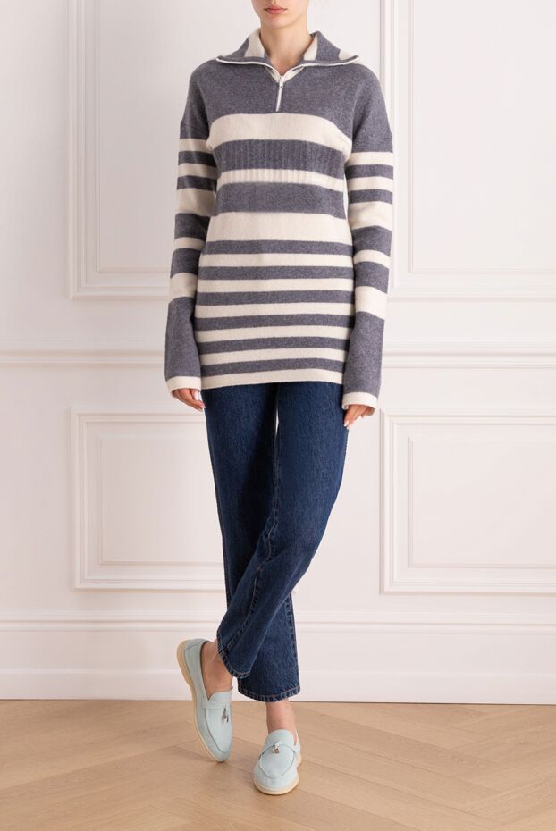 Celine cozy striped jumper gray with a hood made of wool and cashmere wool 151653 - photo 2