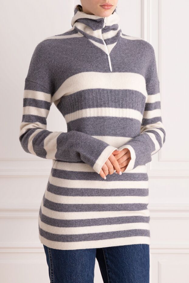 Celine cozy striped jumper gray with a hood made of wool and cashmere wool 151653 - photo 3