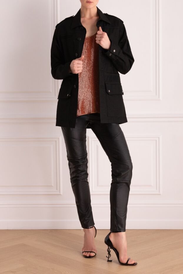 Saint Laurent әйелдерге арналған мақта және рами желден қорғаныш, қара 151654 - фото 2