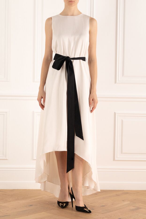 Brunello Cucinelli light silk dress with an asymmetrical hem and a belt at the waist
 151884 - photo 2
