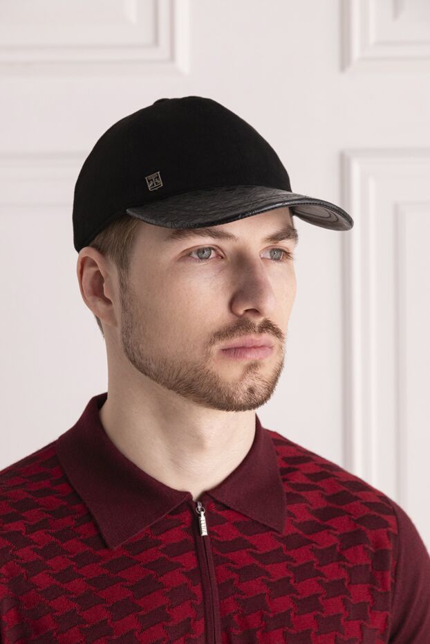 Corneliani кепка кашемировая на ремешке с козырьком из кожи аллигатора черная мужская 151980 - фото 2