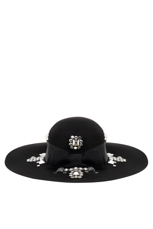 Saint Laurent шляпка черная женская из фетра декор крупные стразы и бант 152178 - фото 1