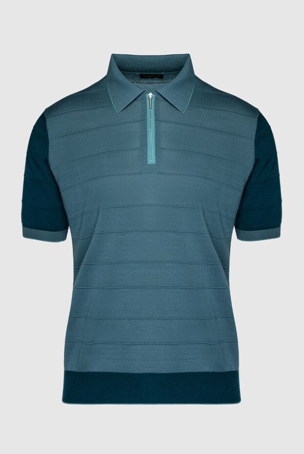 Cesare di Napoli silk polo shirt green with contrast inserts men's 152418 - photo 1