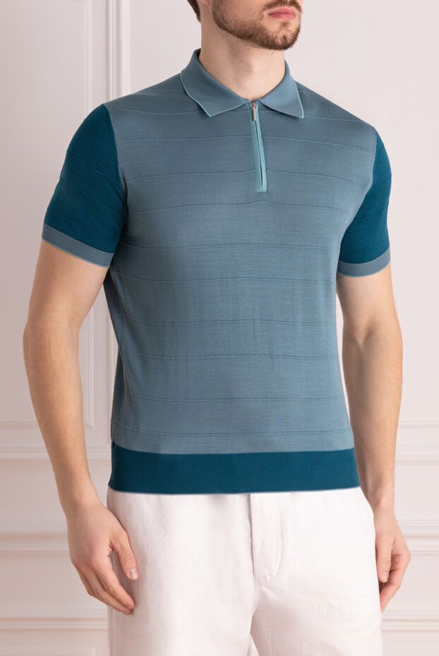 Cesare di Napoli silk polo shirt green with contrast inserts men's 152418 - photo 3