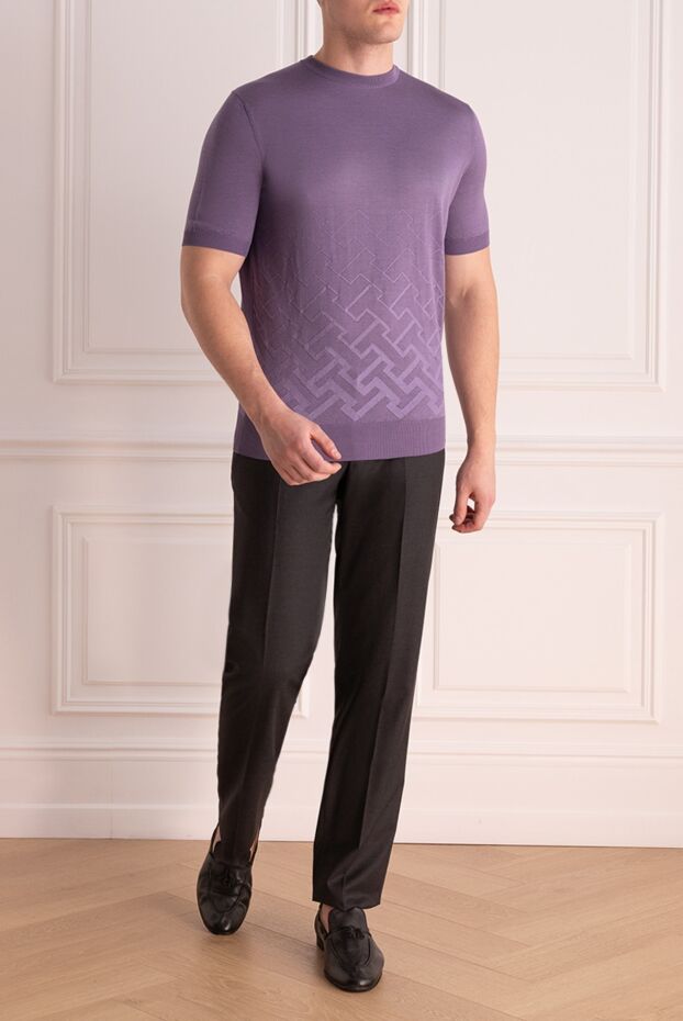 Cesare di Napoli silk jumper with embossed pattern in purple and short sleeves 152427 - photo 2