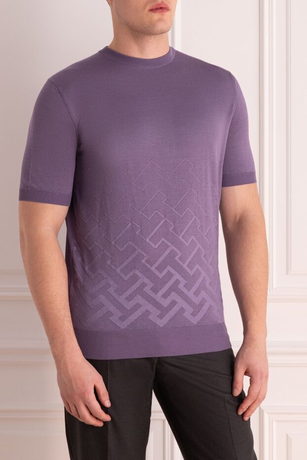 Cesare di Napoli silk jumper with embossed pattern in purple and short sleeves 152427 - photo 3