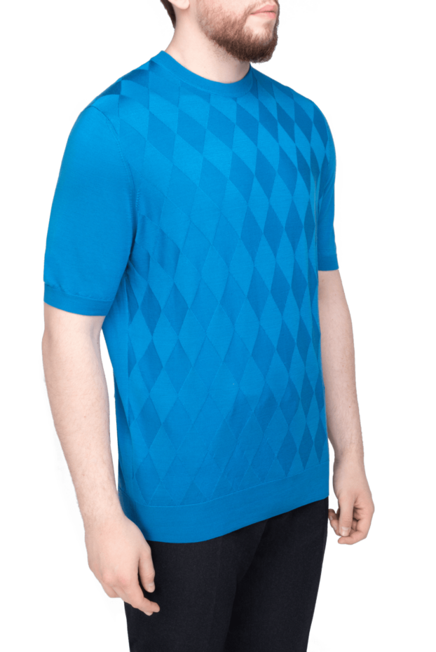 Cesare di Napoli men's bright blue silk jumper with a diamond pattern 152474 - photo 3