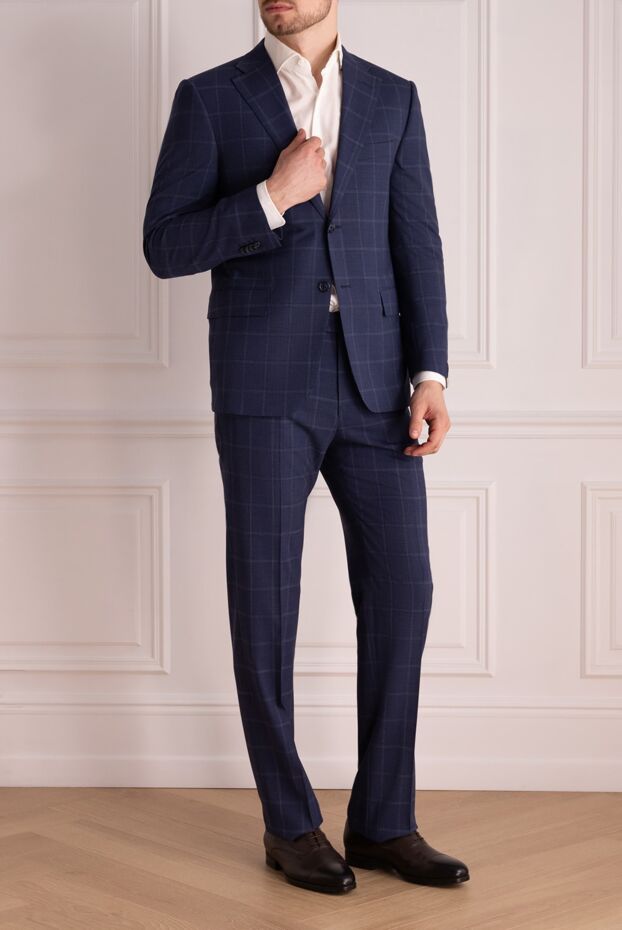 Corneliani костюм шерстяной синий в контрастную клетку мужской 152491 - фото 2