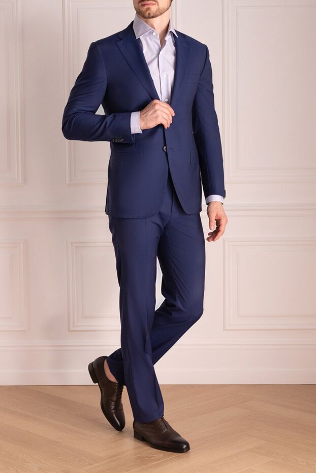 Corneliani костюм шерстяной синий в микроклетку мужской 152492 - фото 2