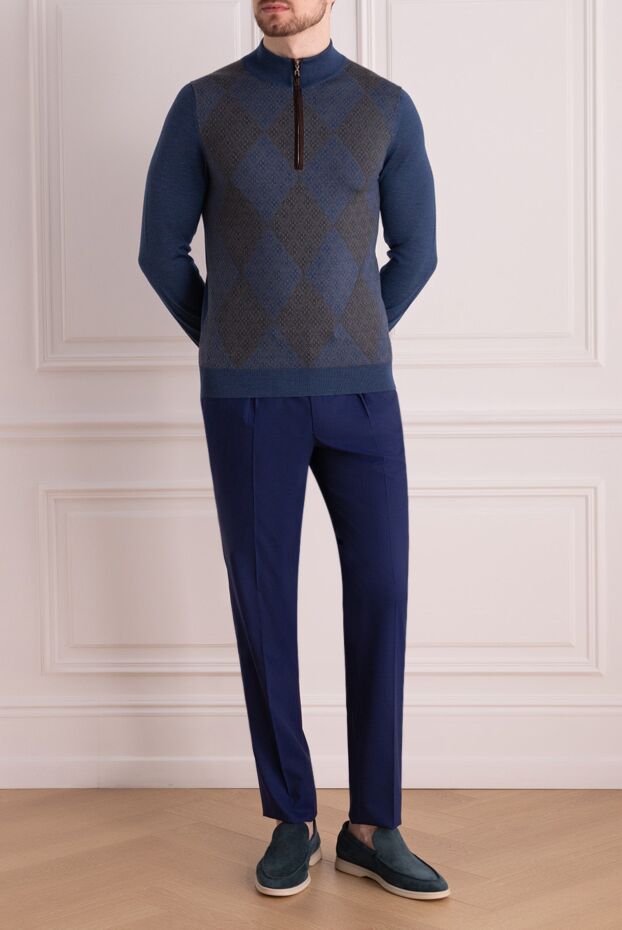 Svevo cashmere and silk troyer with contrast zip and diamonds in blue 152570 - photo 2