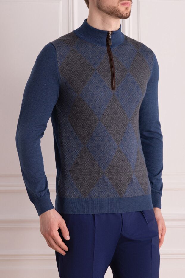 Svevo cashmere and silk troyer with contrast zip and diamonds in blue 152570 - photo 3