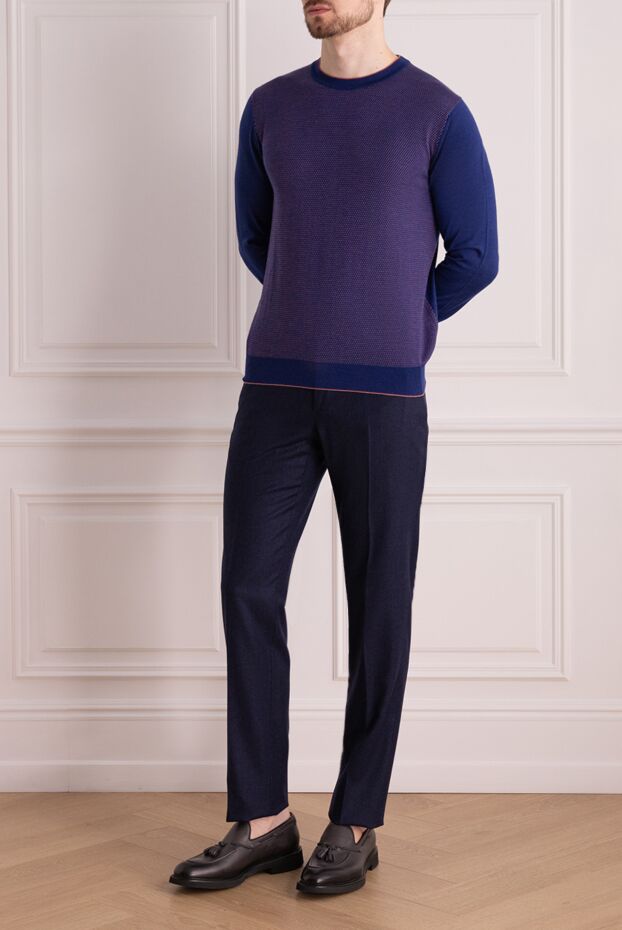 Svevo men's dark blue jumper made of wool with silk and micro-pattern
 152631 - photo 2
