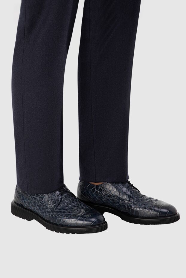Tardini туфли дерби броги wingtip ярко-синие из кожи аллигатора мужские 152658 - фото 2
